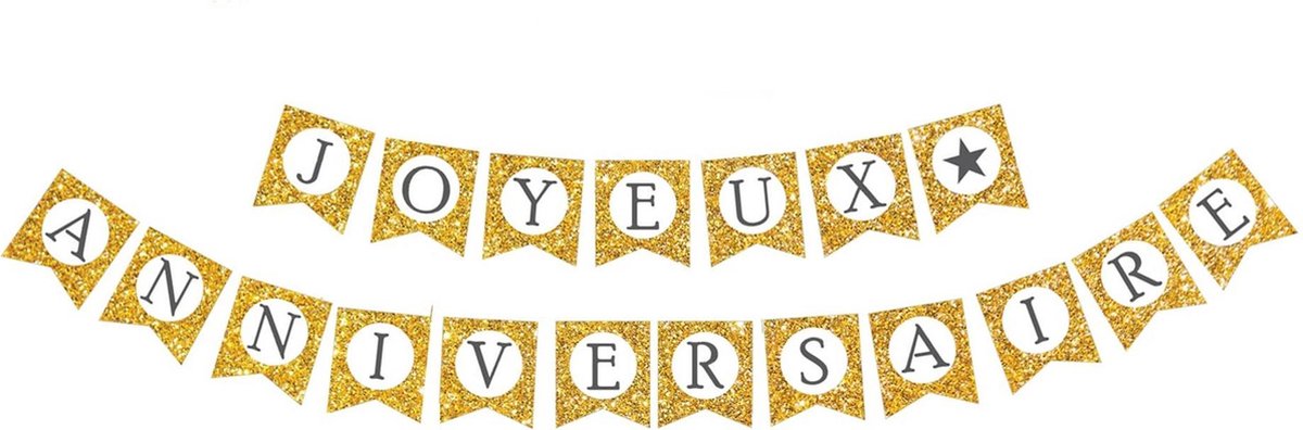 SUD TRADING - Goudkleurige glitter Joyeux Anniversaire slinger - Decoratie > Slingers en hangdecoraties